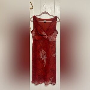 Ann Taylor Special Occasion Flowing Silky Chiffon Red Midi Dress A-Line Size 12P